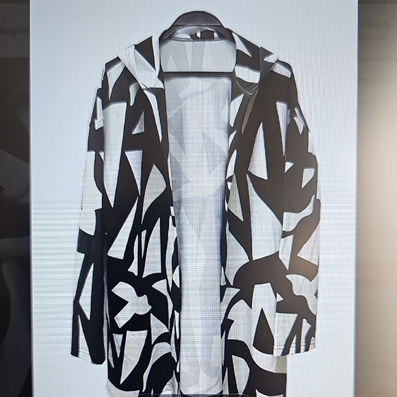 Women's Geo Black and White Colorblock Hooded Open Jacket XL - Picture 3 of 12